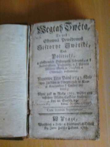 Stará kniha Výtah světa, rok 1765